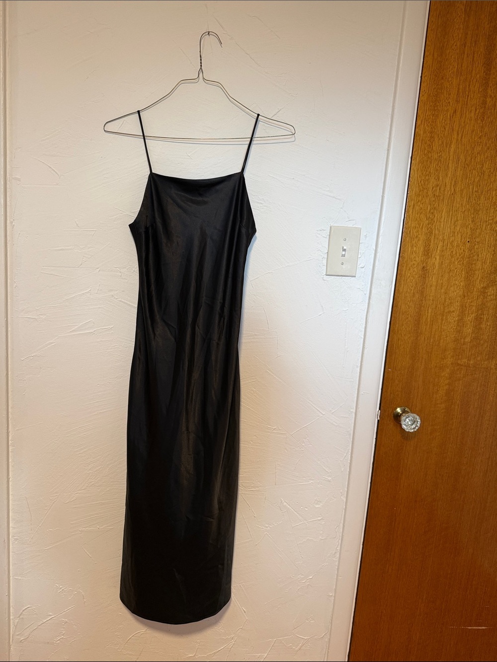 Topshop Sleek Black Slip Midi Dress with Thin Straps